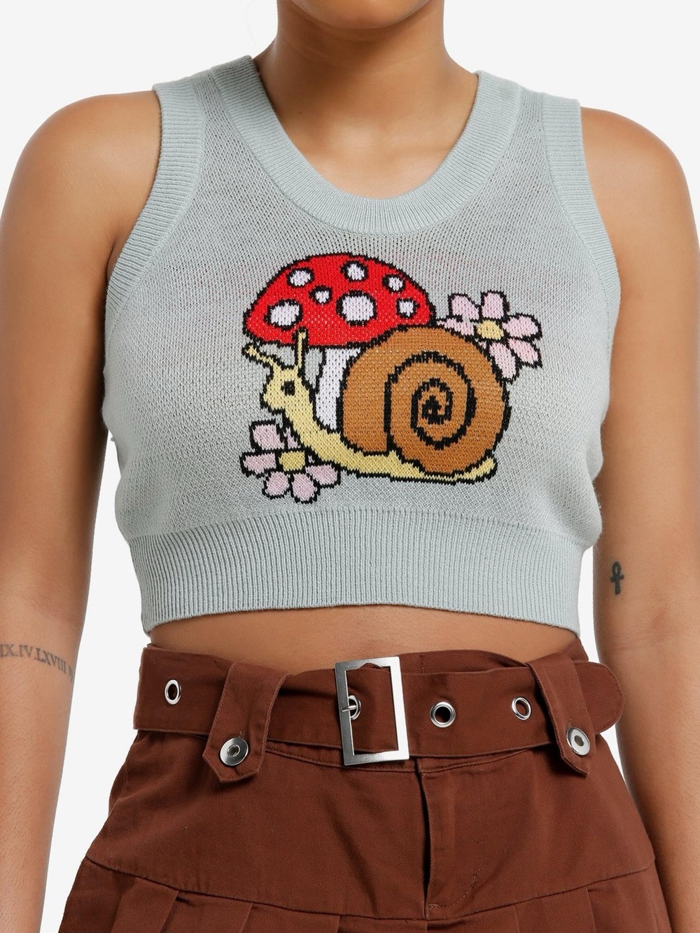 Hot Topic Sweet Society Mushroom & Snail Crop Girls Tank Top small